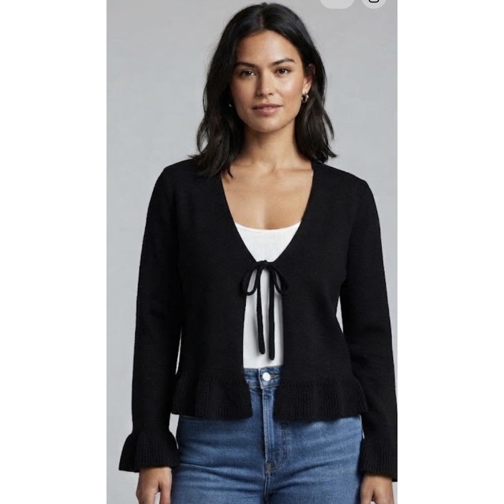 Mustard & Seed Women's Black Frill Trim Cardigan Y2K NWT SIZE M